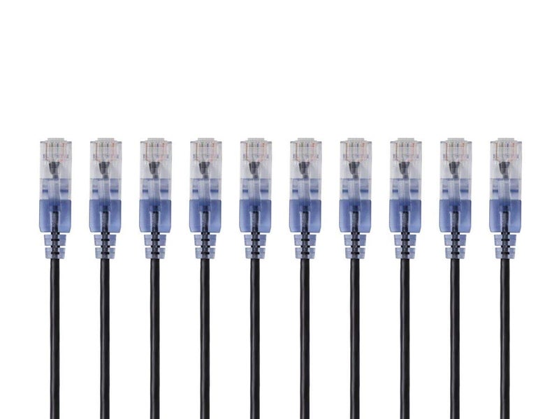 Monoprice Cat6A 2ft Black 10-Pk Patch Cable UTP 30AWG 10G Pure Bare Copper Snagless RJ45 SlimRun Series Ethernet Cable - Image 1